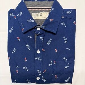 Free Planet Navy Short-Sleeve Button-Down with White Palm & Red Surf Motif